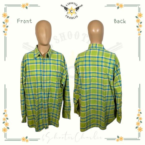 Wrangler Twenty X 20X Men's2 XL Button Down Shirt Long Sleeve Green Plaid - Picture 1 of 6